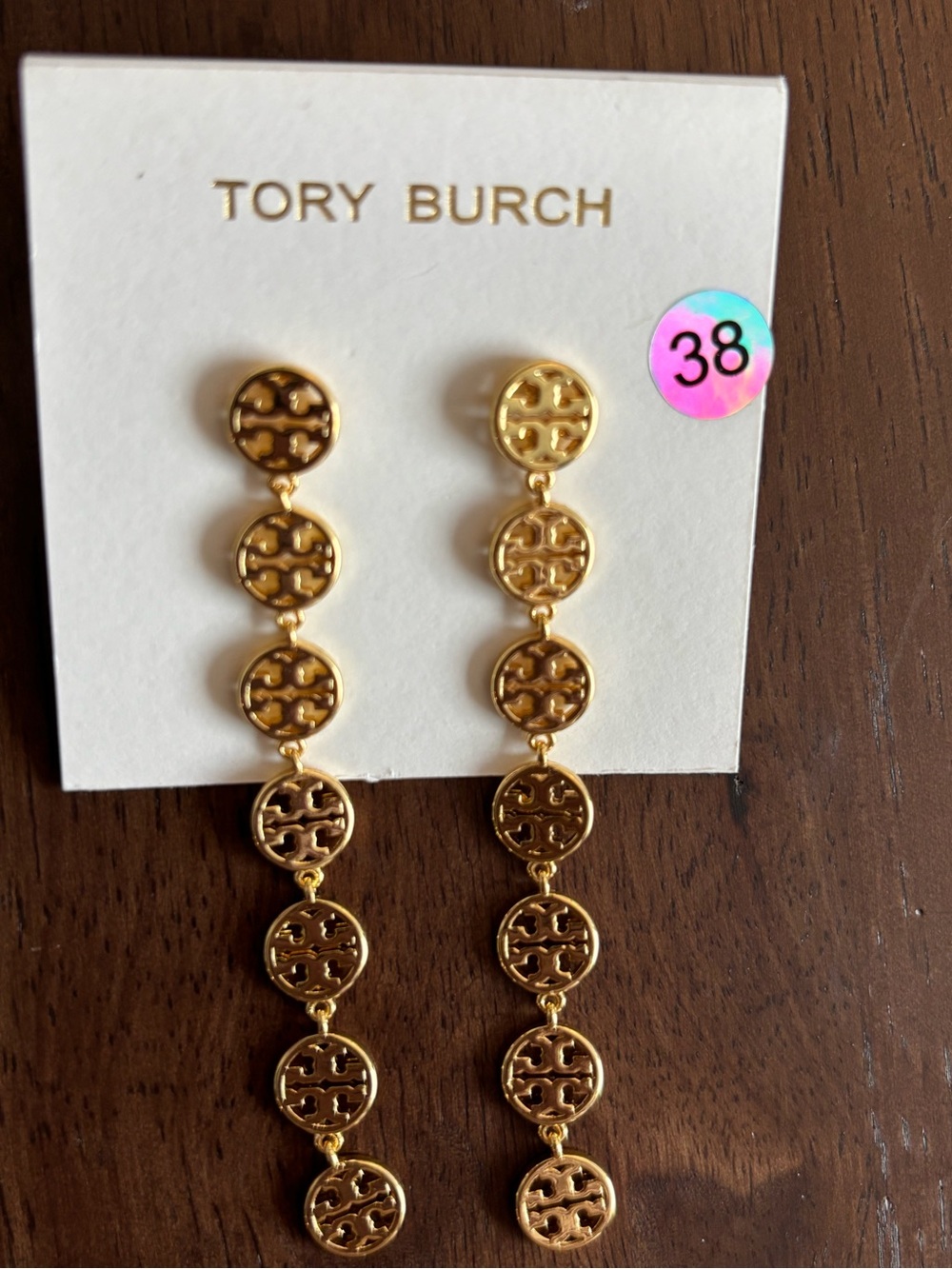 Tory Burch Gold plated Logo Drop Earrings, brand new